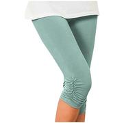 AMhomely 3/4 Leggings for Women UK Running Summer Casual Shorts Plus Size High Waisted Capris Trousers Yoga Pants Solid Elastic Waisted Capris Trousers Joggers Cropped Pants Mint Green M