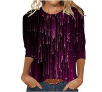 AMhomely 3/4 Sleeve Sparkly Top Plus Size Shimmer Glitter Sequin Tops V Neck Long Sleeve Sparkly Dressy Shirt Shiny Sequin Polluver Blouse Tunic Top for Party Holiday Festival Year Eve Hot Pink L