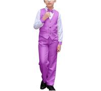AMhomely 4 Piece Formal Suit for Boys-Waistcoat and Trousers Set with Bow Tie Kids,Cotton School Uniform,Single Breasted Smart Outfits,Wedding Page Boy Costume,Host Clothes A Purple 7-8 Years