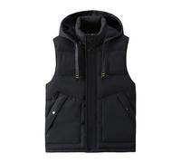 AMhomely B Black Men's Winter Gilets - Sleeveless Vest Jackets, Detachable Hood, Zip Up Buckle Closure, Zipper Safety Pockets, Quilted Lightweight Casual Gilets, Plus Size Man Waistcoats Boys 4XL