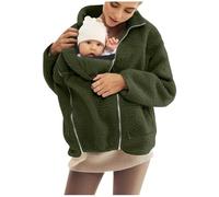 AMhomely Baby Carrier Fleece Zip Up-Kangaroo Sweatshirt for Dad Mom Men Women Maternity Removable Pouch Sherpa Jacket with Pocket,Coats,Antumn Winter Warm Baby Wearing,Outdoor Walking A Army Green S