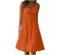 AMhomely Beach Dresses for Womens Clearance Casual Skater Dress Solid Sleeveless Dress UK Sale Clearance Ladies Tunic Midi Beach Sundress Summer Holiday Mini Jumper Dresses, 01 Orange, XL