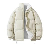 AMhomely Beige Mens Puffer Jackets - Fleece Lined, Heavyweight Down Coats, Elastic Cuff, Adjustable Hemline, Zip Up Buckle Closure, Loose Fit Outdoor Windbreaker Winter Bodywarmer XXL