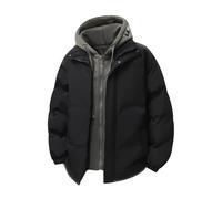AMhomely Black Mens Jacket Winter Hooded Coats - Mock Two Piece, Full Zip, Snap Button Closure, Drawstring Hood, Elastic Cuff, Warm Quilted Coat, Trendy Outerwear, Outdoor Padded Down Jacket 4XL