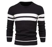 AMhomely Black Men's Jumpers Knitted Pullover Sweater UK Man Long Sleeve Round Neck Stripe Trendy Casual Comfortable Blouse Sweater Comfort Golf Tops Knitwear