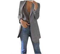 AMhomely Blazer for Women UK Casual Work Blazer Jackets Women Plus Size Blazer Solid Long Sleeve Office Coat Cardigans Suit Long Jacket Tops Ladies Elegant Office Jacket Suit, 01 Grey