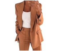 AMhomely Blazer Jackets for Women UK Clearance Women's Tops Solid Lapel Petite Suit Long Sleeves Coat Cardigan Tailored Sale Ladies Casual Elegant Open Front Cardigans Suits Khaki, Brown, 5XL