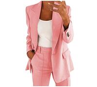 AMhomely Blazer Jackets UK Solid Lapel Suit Long Sleeves Coat Cardigan Tops Tailored Coat Plus Size Ladies Casual Elegant Cardigans Blazer Suits (only Tops) Pink, M