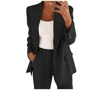 AMhomely Blazer Jackets UK Solid Lapel Suit Long Sleeves Coat Cardigan Tops Tailored Coat Plus Size Ladies Casual Elegant Open Front Cardigans Blazer Suits Black, 3XL