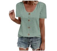 AMhomely Blouson Tops for Women UK Plus Size Tunic Top with Buttons Short Sleeve Summer T Shirts V Neck Casual Dressy Tops Shirts Eyelet Tops Loose V Neck Pullover Tops Tees Shirts Office Green 3XL