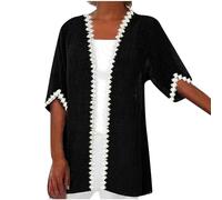 AMhomely Boho Cardigan Women Plus Size Cotton Blend Kimono Cardigans Open Front Crochet Lace Cardigan Beach Wear Cover Up Tops Solid Casual Blouse Top Boho Summer Ladies Black XL