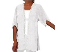 AMhomely Boho Cardigan Women Plus Size Cotton Blend Kimono Cardigans Open Front Crochet Lace Cardigan Beach Wear Cover Up Tops Solid Casual Blouse Top Boho Summer Ladies White XL