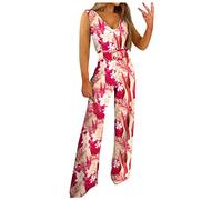 AMhomely Boho Jumpsuits for Women UK Summer Casual Floral Print Sleeveless Playsuit Ladies Belted Romper Elegant Business Office One Piece Evening Wedding Guest Beach Playsuits UK
