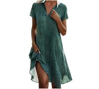 AMhomely Boho Midi Dresses for Women UK Plus Size Short Sleeve Casual Dress V Neck Polka Dots Tunic Dress Solid A-line Elegant Party Swing Holiday Party Going Out