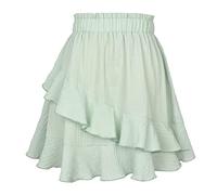 AMhomely Boho Skirts Clearance Ladies Chic Solid Color Dress High Waist Ruffles Irregular Wrinkles Design Skirt Womens Mini Skirt Bohemian Mini Ruffle A Line Mid Skirt