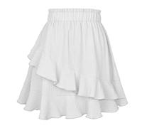 AMhomely Boho Skirts Clearance Ladies Chic Solid Color Dress High Waist Ruffles Irregular Wrinkles Design Skirt Womens Mini Skirt Bohemian Mini Ruffle A Line Mid Skirt