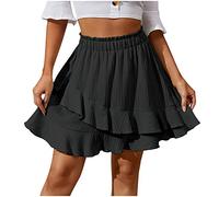 AMhomely Boho Skirts Ladies Chic Solid Color Dress High Waist Ruffles Irregular Wrinkles Design Skirt Womens Mini Skirt Bohemian Mini Ruffle A Line Mid