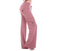 AMhomely Bootcut Trousers for Women Work Stretch Yoga Pants with Pocket Straigh Wide Leg Jogging Pants Drawstring Tracksuit Bottoms Gym Running Leggings Solid Comfy Activewear Trousers Pink S