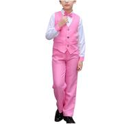 AMhomely Boys 4 Piece Suit Wedding-Page Boy Costume Kids,Shirts + Waistcoat + Pants + Bowtie,Prom Smart Blazer,Cotton,Formal Wear Jacket Trousers Set,Host,Reading Costume,School A Pink 11-12 Years