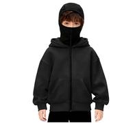 AMhomely Boys Balaclava Hoodie with Face Mask Zip Up Ski Mask Jacket Double Hooded Sweatshirt Wind Resistant Unisex