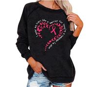 AMhomely Breast Cancer T Shirts Women UK Breast Cancer Awareness Tshirt Pink Pink Ribbon Oversized Sweatshirts Long Sleeve Loose Pullover Tops Ladies Health Theme Promotional Shirts Tee Tops Black M