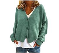 AMhomely Cardigan For Women UK Plus Size Button Down Open Front Cardigan Sweater Plain Long Sleeve Cropped Jumnper Tops V Neck Casual Knitted Coats Outwear Soft Comfortable Knitted Green 3XL