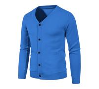 AMhomely Cardigans for Men UK Knitted Sweater UK Men's Elegant Solid Color Cardigan Pocket Button Knit Sweater Jacket Sweatshirts Lightweight Jackets Blue