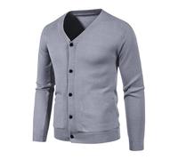 AMhomely Cardigans for Men UK Knitted Sweater UK Men's Elegant Solid Color Cardigan Pocket Button Knit Sweater Jacket Sweatshirts Lightweight Jackets Grey