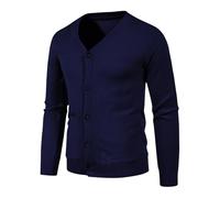 AMhomely Cardigans for Men UK Knitted Sweater UK Men's Elegant Solid Color Cardigan Pocket Button Knit Sweater Jacket Sweatshirts Lightweight Jackets Navy
