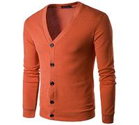 AMhomely Cardigans for Men UK Knitted Sweater UK Men's Youth Casual Color V-Neck Long Sleeve Sweater Sweatshirts Lightweight Jackets Orange L