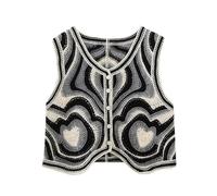 AMhomely Cardigans for Women UK Ladies Knitted Waistcoats UK Boho Knitted Vests Button Down Jacket Sleeveless Casual Cropped Crochet Tank Tops Outwear Vintage Ethnic Jacket Grey M