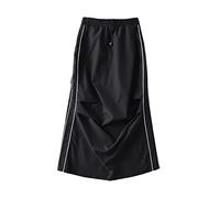 AMhomely Cargo Skirt Women Midi Ladies Drawstring Skirts Retro Party Skirts Solid Cargo with Pocket Skirt Elastic High Waist Drawstring Mid Length A-line Patchwork Black S
