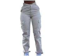 AMhomely Cargo Trousers Women UK Denim Butt Lift Y2K High Waisted Denim Pants Peach Gym Leggings Scrunch Butt Tapered Legs Jeans with Pockets Vintage Casual Work Trousers Streetwear White M