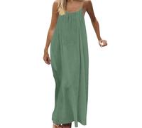 AMhomely Casual Dresses for Women-Open Back Dress,Adjustable Drawstring Maxi Sundress,Plain Square Neck Long Dresses,Elegant Pleated Lounge Dress,Knee Length,Boho Party A Green 4XL