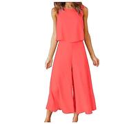 AMhomely Casual Outfit Two Piece Sets Co Ord Sets Sleeveless Tracksuit Wide Legs Trousers Solid Vest Pants Sweatsuits 60s Falred Pants Suit Elegant Ladies Summer Casual Outfits Orange XXL
