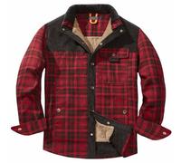 AMhomely Checked Fleece Work Jacket Mens Long Sleeve Button Down Sherpa Coats Plus Size Lapel Work Jacket Warm Winter Thick Coat Plaid Shirt Sherpa Lined Shirt Red L