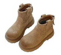 AMhomely Chelsea Ankle Boots Kids-Fleece Lined Boots Kids,Boys Girls,Faux Suede,Cowboys Cowgirls,Soft Warm Combat Shoes for Outdoor Hiking Walking Travel Riding A Khaki 12