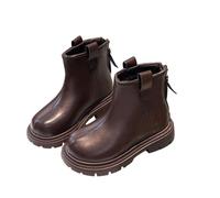 AMhomely Chelsea Ankle Boots Kids-Girls Pu Leather Boots,Back Zipper,No-Slip,Low Heels,Chunky Outsole,Autumn Winter Walking Shoes for School Outdoor A Brown 8
