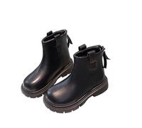 AMhomely Chelsea Ankle Boots Kids-Girls Pu Leather Boots,Back Zipper,No-Slip,Low Heels,Chunky Outsole,Autumn Winter Walking Shoes for School Outdoor A Black 1.5