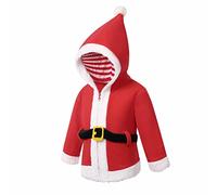 AMhomely Christmas Hoodies Kids-Santa Claus Hooded Jacket Cape,Teddy Fleece,White Trim,Fluffy Coat with Belt,Cosplay,Festive,Xmas Outfits for Children,Boys Girls A Red 4-5 Years