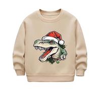 AMhomely Christmas Jumpers Kids-Glow in Dark Santa Dinosaur Print,Long Sleeve,Crewneck,Oversized,Festive Top for Boys Girls, Xmas Party Wear,Holiday Light Up Pullover A Khaki 2-3 Years