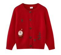 AMhomely Christmas Knitted Cardigan Kids Girls-Cute Santa Claus Print Button Down Jumpers,Long Sleeve,Crewneck,Autumn Winter Warm Chunky Knit Sweater,Festive Party School A Red 8-9 Years