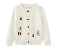 AMhomely Christmas Knitted Cardigan Kids Girls-Cute Santa Claus Print Button Down Jumpers,Long Sleeve,Crewneck,Autumn Winter Warm Chunky Knit Sweater,Festive Party School A White 7-8 Years