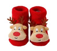 AMhomely Christmas Novelty Fluffy Slipper Socks-Kids Xmas Winter Warm Socks with 3D Reindeer Santa Snowman,Toddler Boys Girls,Fleece Lined House Shoes,Non Slip Footwear,Festive Party L Red 0-24 Months