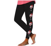 AMhomely Christmas Pattern Running Leggings Wine Glasses Santa Hat Print Xmas Leggings Workout Running Tights Yoga Skinny Pants High Waisted Stretchy Trousers Christmas Costume Bottoms Black M