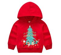 AMhomely Christmas Sweatshirt Kids-Christmas Hoodies For Girls Boys,Xmas Tree,Letter,Santa Claus,Reindeer,Graphic,Long Sleeve,Autumn Winter,Festive Hooded Tops A Red 4-5 Years