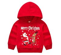 AMhomely Christmas Sweatshirt Kids-Christmas Hoodies For Girls Boys,Xmas Tree,Letter,Santa Claus,Reindeer,Graphic,Long Sleeve,Autumn Winter,Festive Hooded Tops D Red 4-5 Years