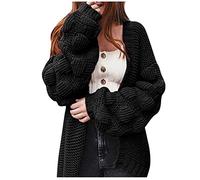 AMhomely Chunky Oversized Jumper Women Cable Knit Knitted Open Front Cardigan Long Bubble Sleeve Knitted Jacket Solid Loose Slouchy Coats Sweater Top Loose Fitting Jacket Holiday Black XXL