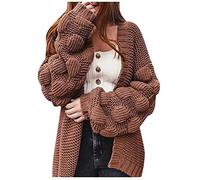 AMhomely Chunky Oversized Jumper Women Cable Knit Knitted Open Front Cardigan Long Bubble Sleeve Knitted Jacket Solid Loose Slouchy Coats Sweater Top Loose Fitting Jacket Holiday Coffee XXL