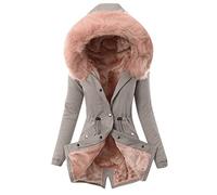 AMhomely Coats for Women Clearance, Ladies Lining Coat Womens Winter Warm Thick Long Jacket Hooded Overcoat Sale UK Ladies Casual Loose Cardigans Shirt Coat Jackets Trench Topcoats Pink, XL